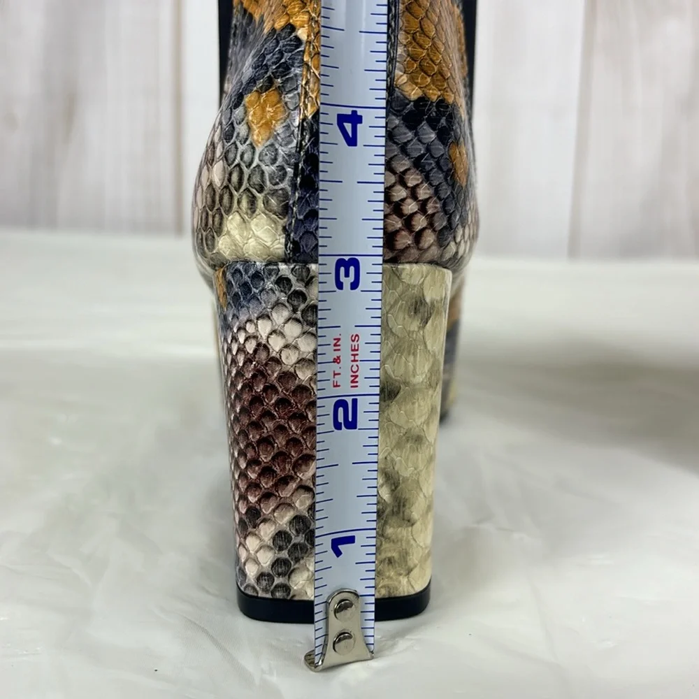 Snakeskin Colorful Pointed Toe Slip-On Sculptured Chunky Heel Ankle Booties - Picture 9 of 10